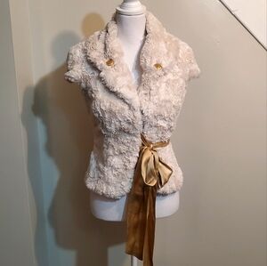 VOOM Vintage 100% Silk Faux Fur Short Cap Sleeve Wrap / Jacket XS